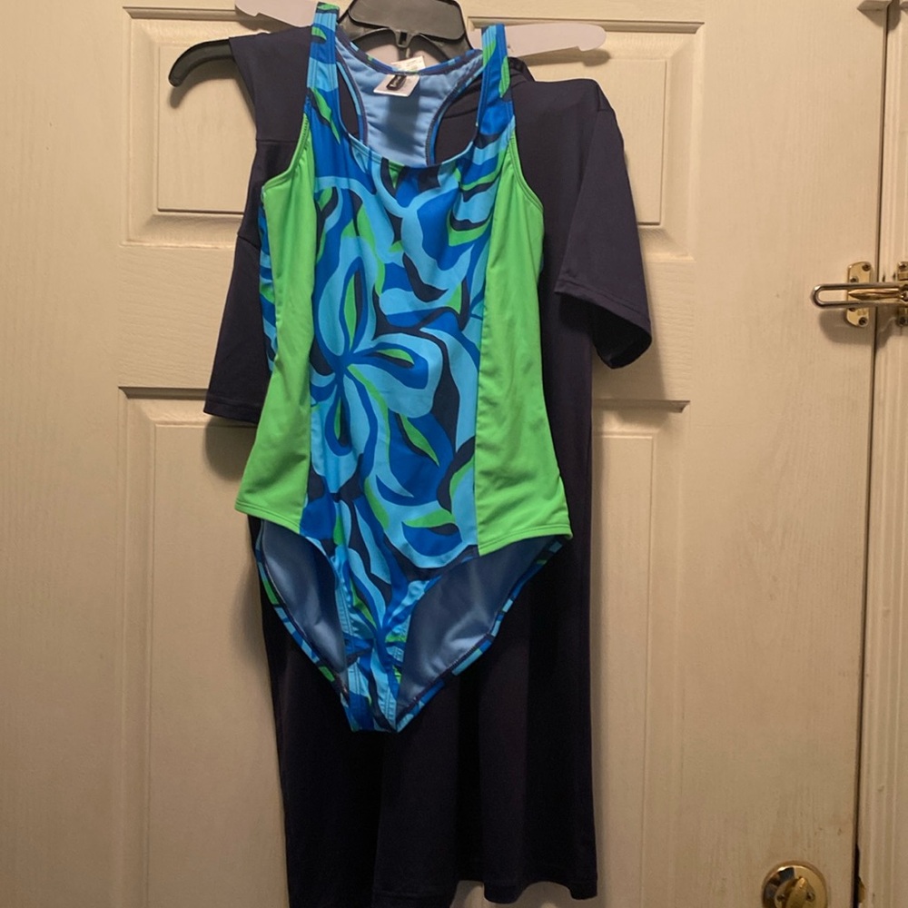 Spyder Girl’s 2-Piece Swim And Cover-Set, Color Blue/Green Size XL-(16) NWT